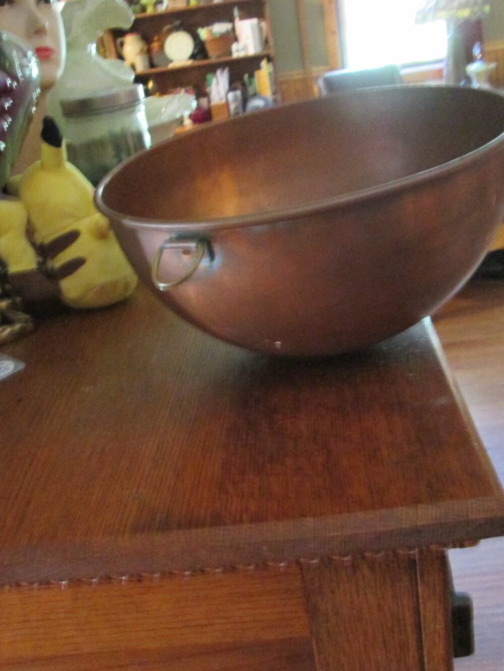 Large 10 3/8 Solid heavy copper mixing bowl with ring to hang Boho MCM farmhouse